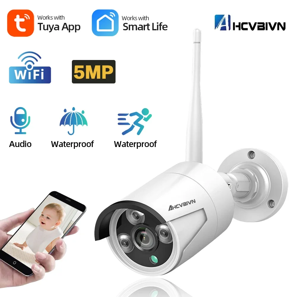 

Tuya 5MP HD аудио Wi-Fi IP-камера безопасности домашняя уличная водонепроницаемая беспроводная пулевидная камера видеонаблюдения Smart Life IP-камера