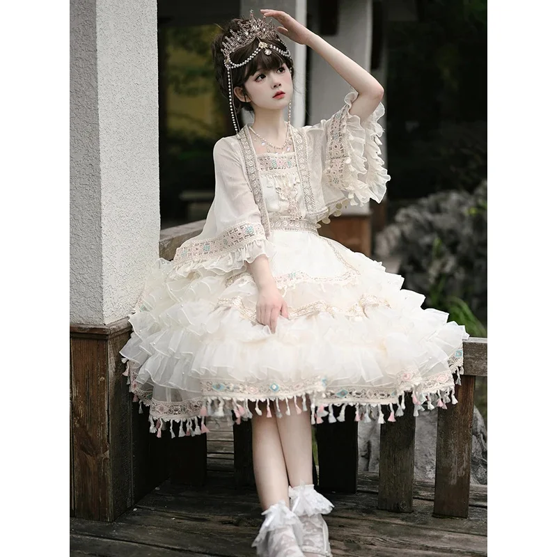 Elegant Lolita Jsk Suspender Dress Princess Palace Oil Painting Cla Ruffle Gorgeous Dress Court Style JSK Tea Paty Dress