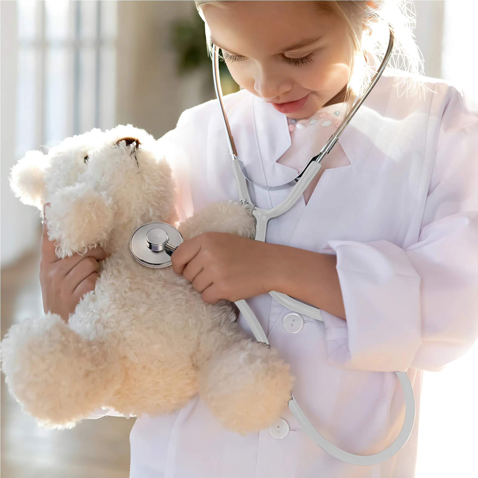 

Simulation Props White Kids Toy Role Playing Nurse Doctor Game Children Stethoscope Play Metal Creativity Stethoscope