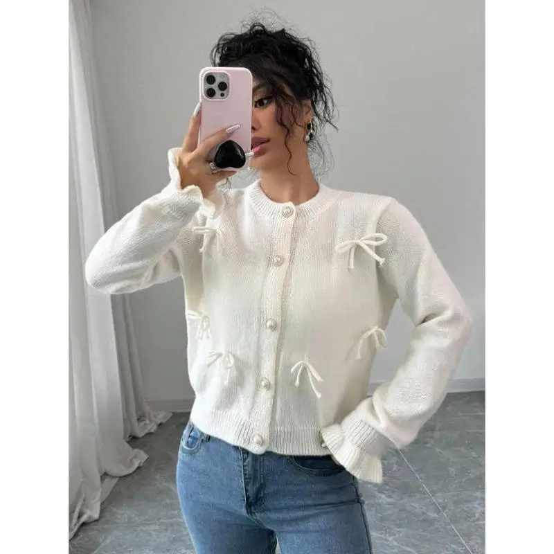 

Ele Faionable Women's Open Cardigan with Knot Decoration Cross-Border Knitted Sweater Collar Nine Sve