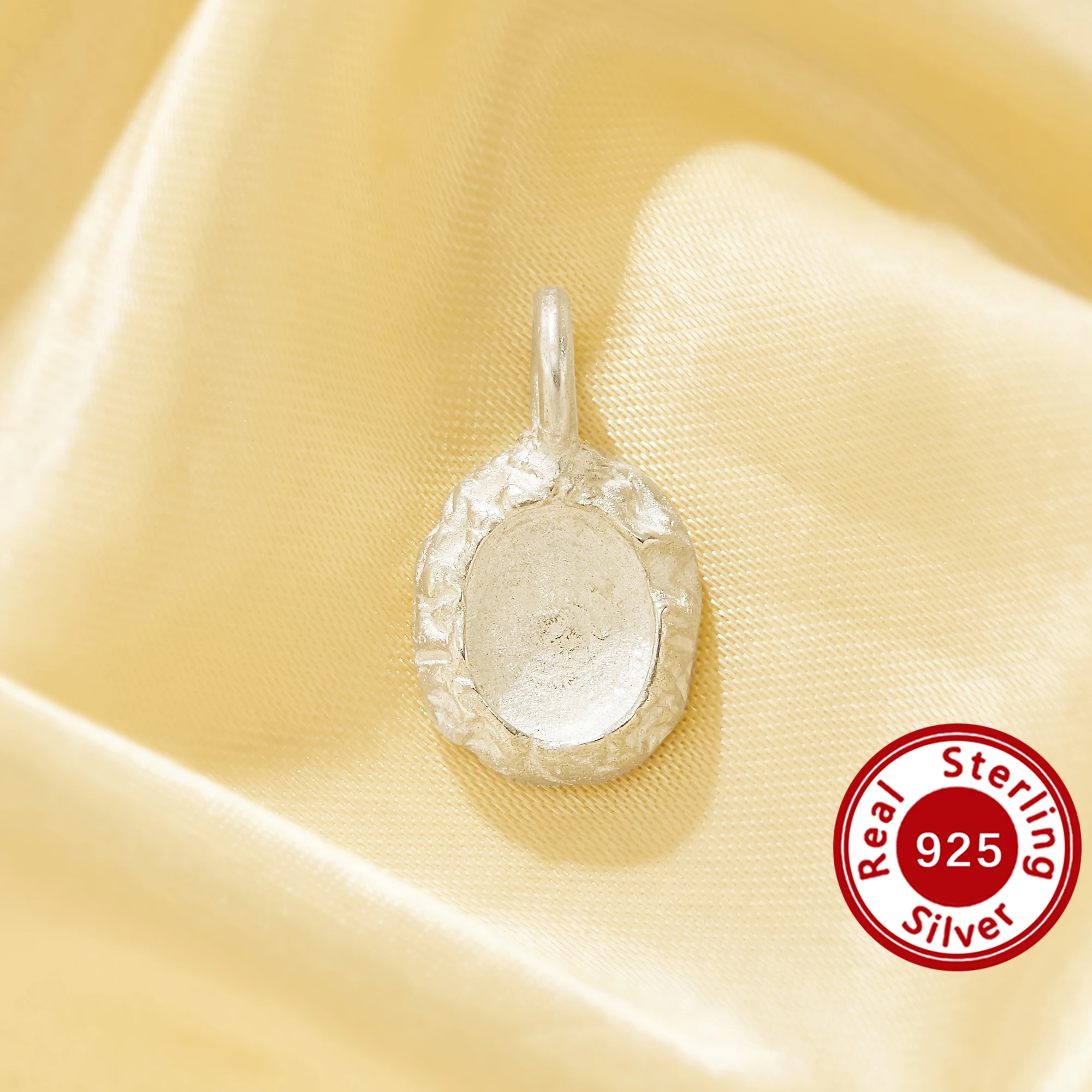 7x9MM Keepsake Mother Milk Resin Bezel Oval Pendant Settings Blank Solid 925 Sterling Silver No Plating Hammer Charm 1421299