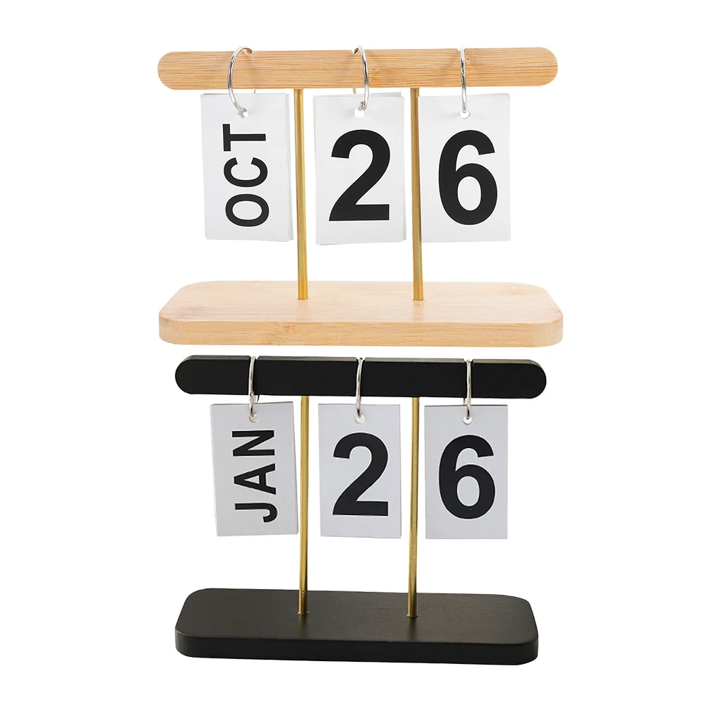

2pcs Wooden Perpetual Calendar Desktop Organizer Wood Block Date Display Stand For Office Home Wedding Due Date Rustic Modern