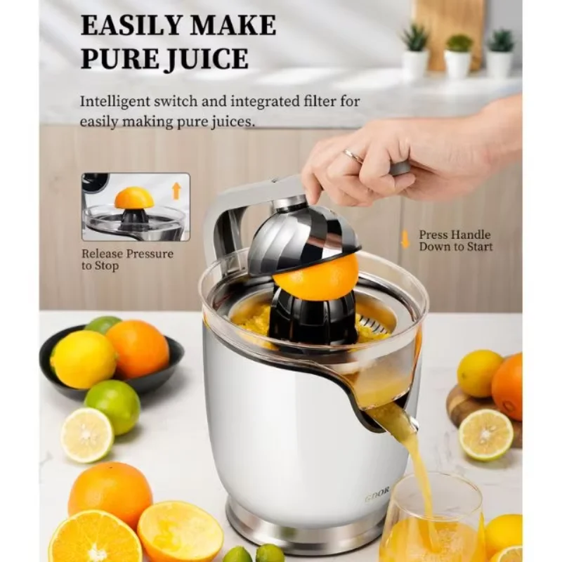 GDOR 150 Watts of Power for Orange Lemon Grapefruit Juice Extractor Spout Lock Electric Citrus Juicer Squeezer Stainless Steel