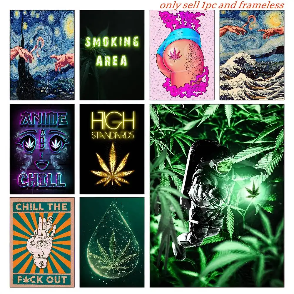 Smoking Leaves Weed Artwork Poster Canvas Printing Abstract Painting Weed Wall Decor Home Room Drug Wall Art Prints Decoration