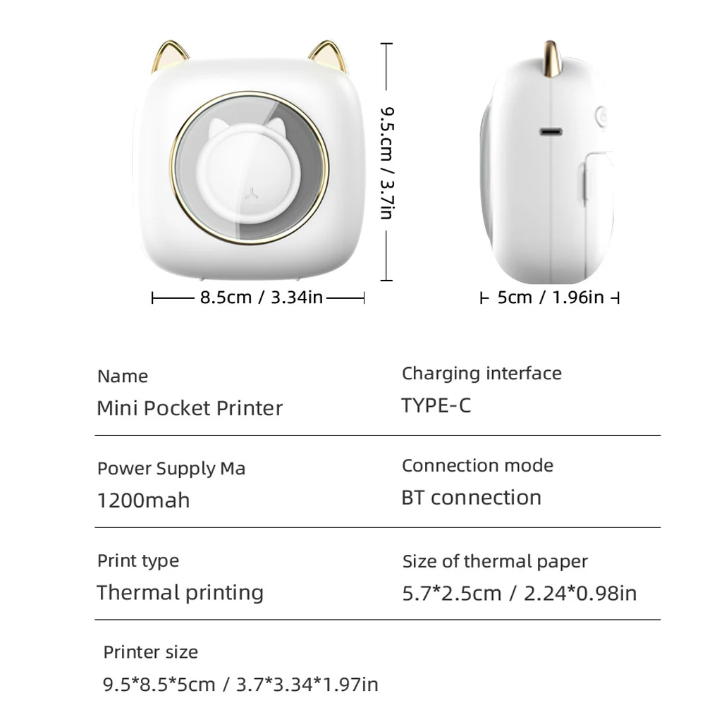 C23 Mini Pocket Thermal Label stampante portatile Wireless Bluetooth Connect to Mobile Phone per Android iPhone Student Study Gift