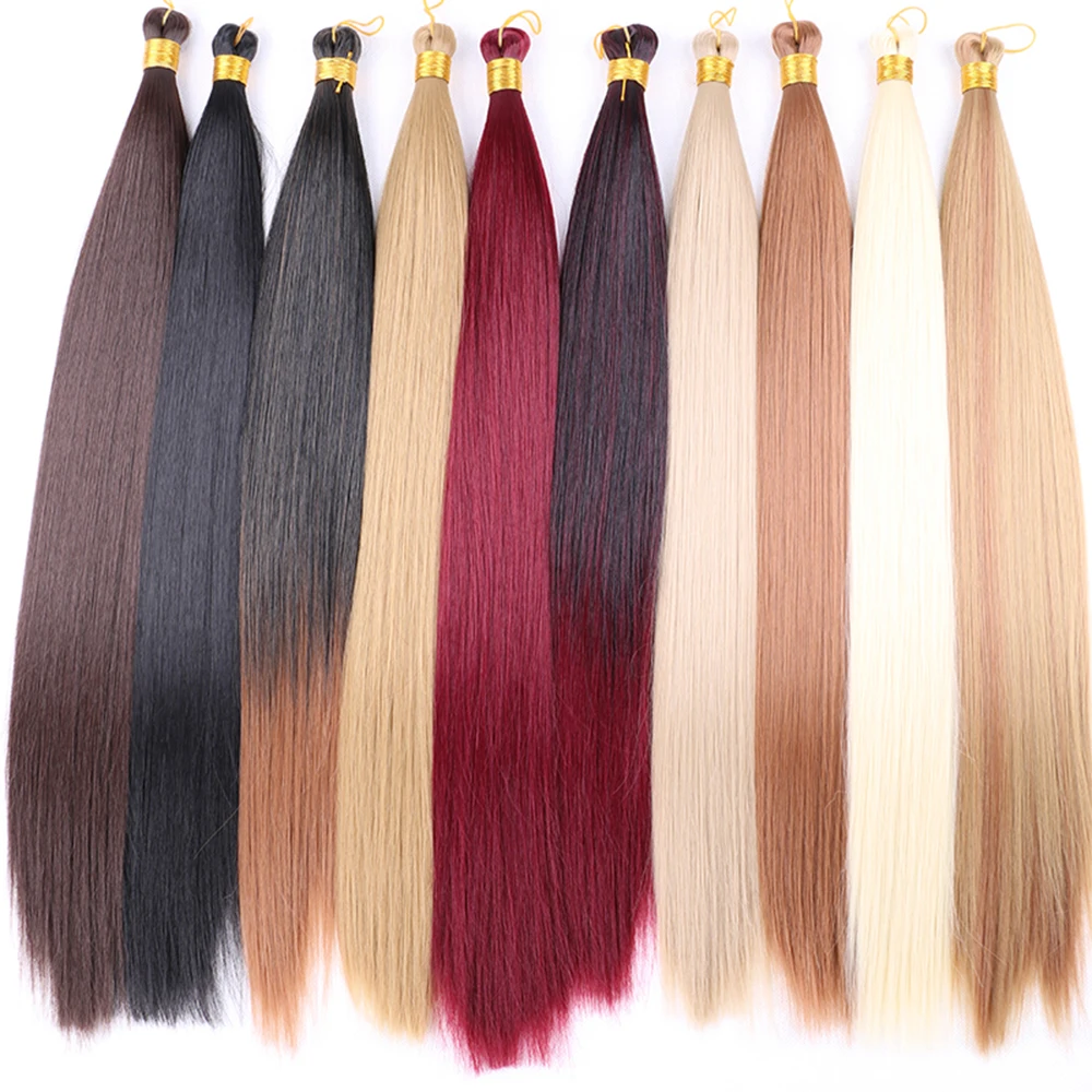 24Inch Ombre Long Silky Straight Synthetic Bulk Extensions High Temperature Hair Bundles For Braiding Crochet Black Brown Bu