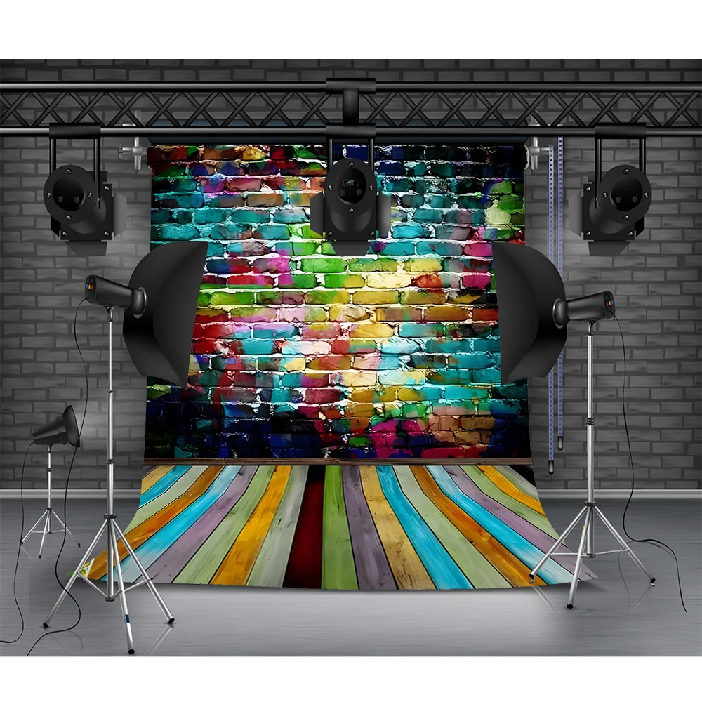 SHUOZHIKE-Parede de tijolos e piso de madeira Tema Fotografia Backdrops, Props Retrato, Children's Home Photo Studio Background, QY-81