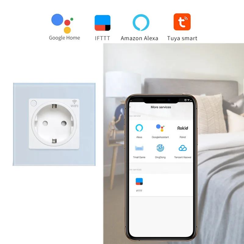 Smart Wall Socket EU 16A Wifi Power Plug 100V-240V Outlet Tuya Google Alexa APP Voice Control Electric Power Monitor