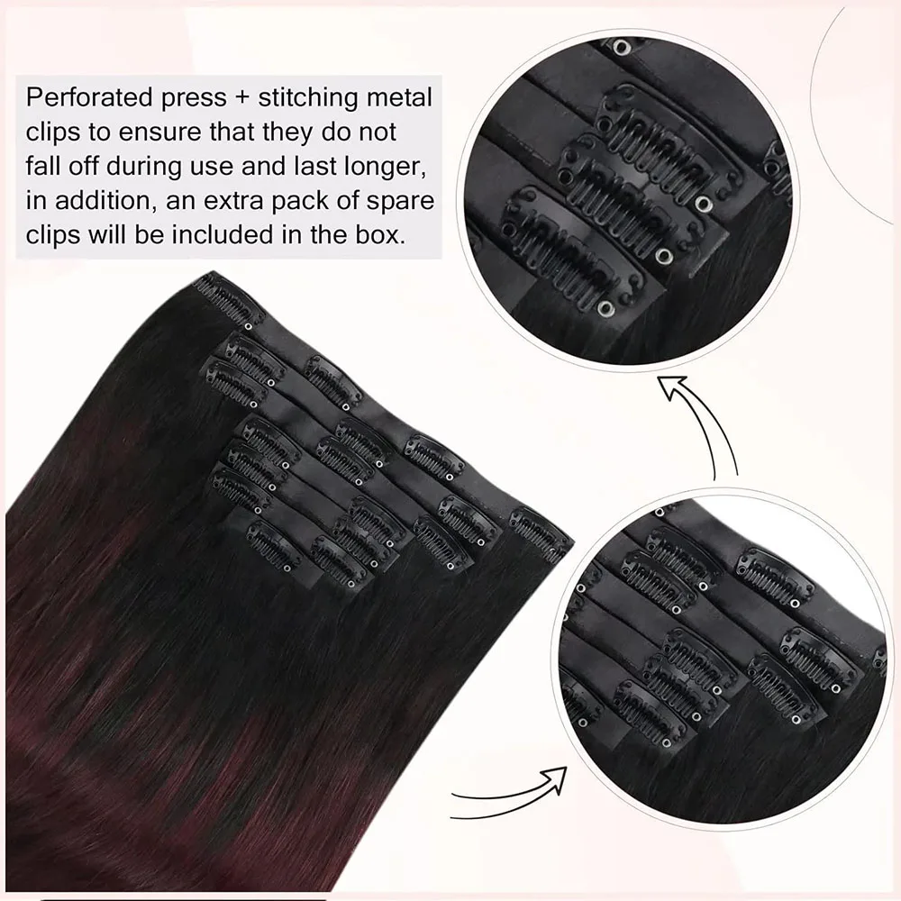 1B/99J Borgoña 8 Uds Color recto Clip-In extensiones de cabello humano 8-24 pulgadas 100% virgen Remy brasileño sin procesar para mujeres