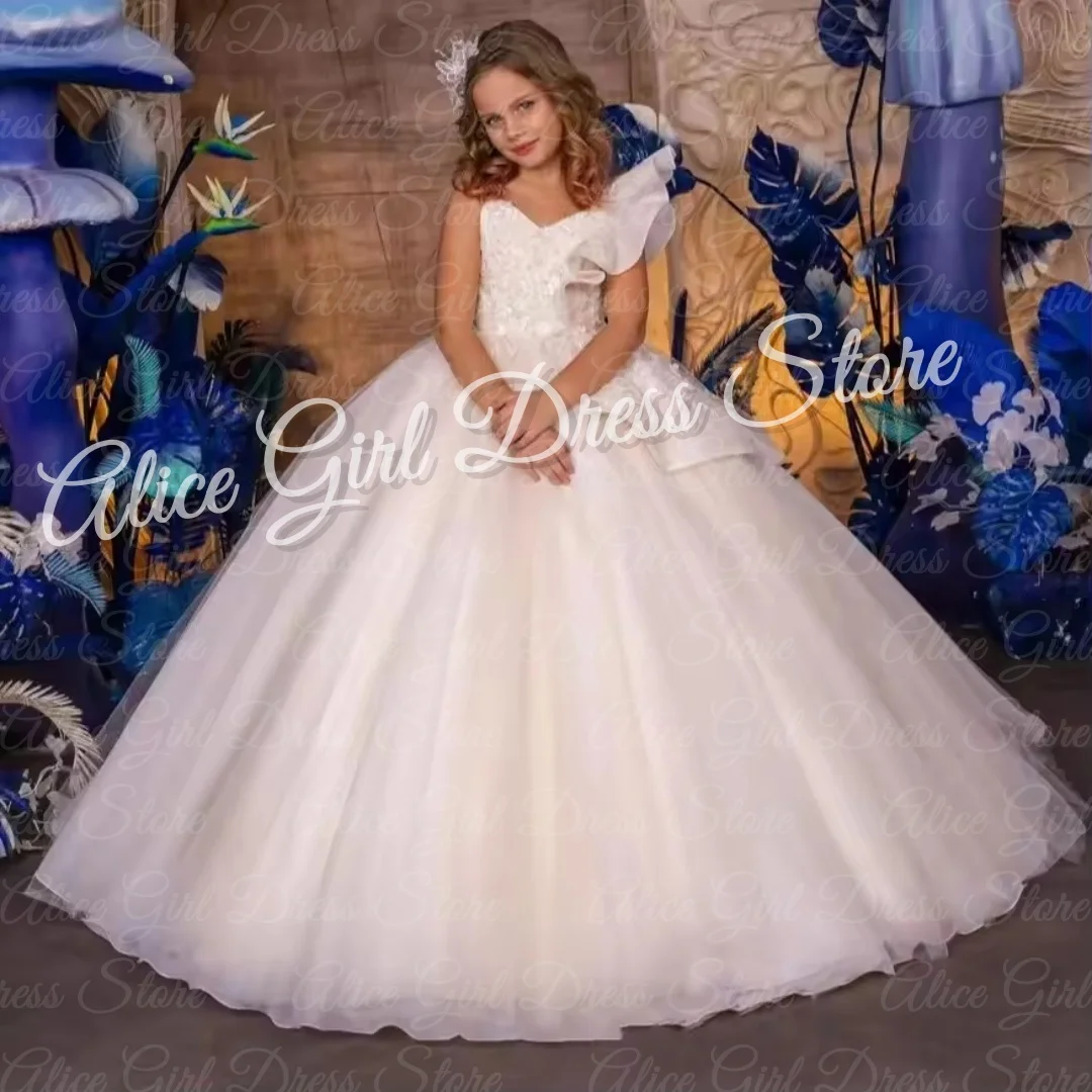 

Customized Sleeveless Flower Girl Dresses for Wedding Lace Appliques Princess First Communion Baby Birthday Party Gowns