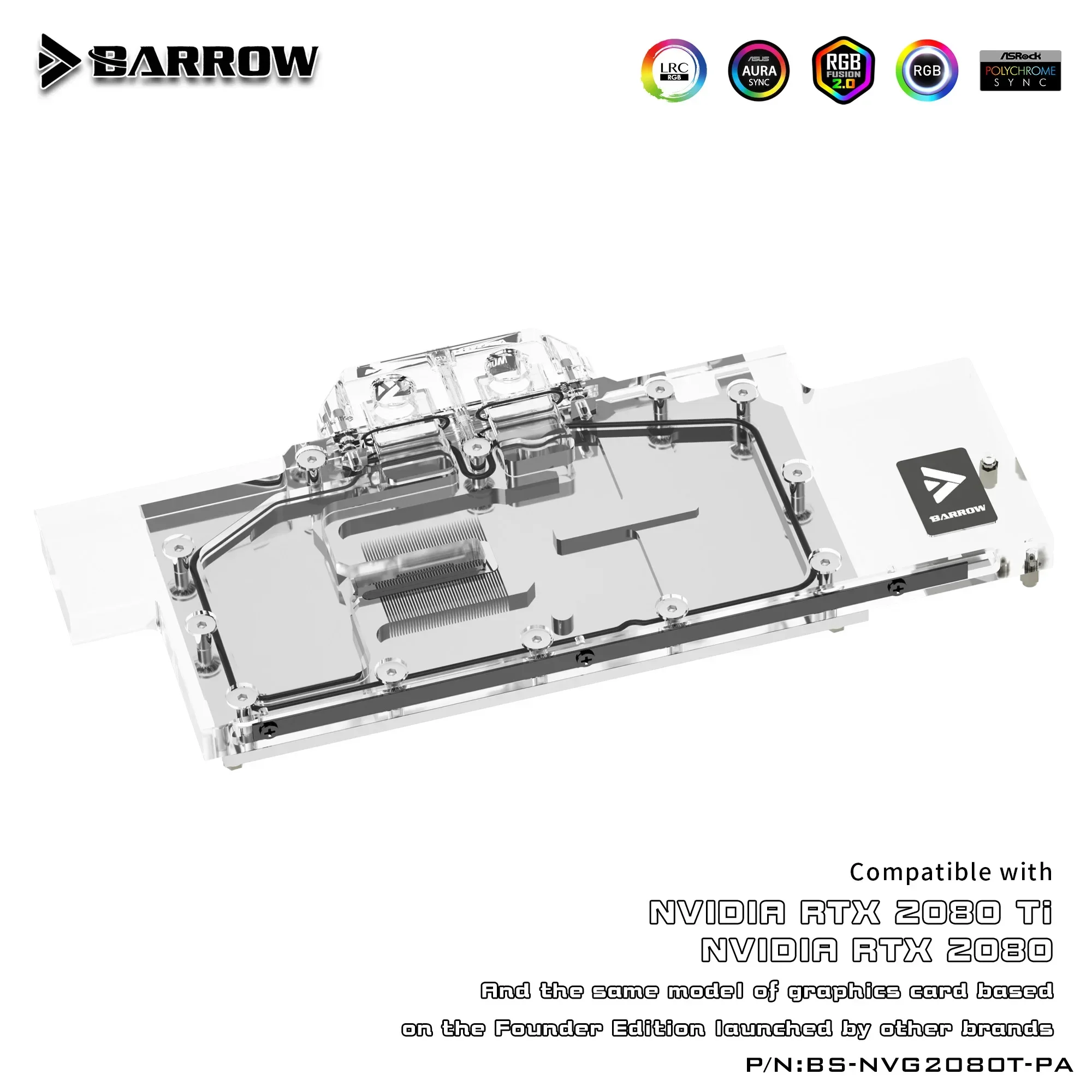 Barrow 2080ti 2080 GPU Water Cooling Block, Full Cover Cooler, For Founder Edition Nvidia RTX2080Ti/2080, BS-NVG2080T-PA