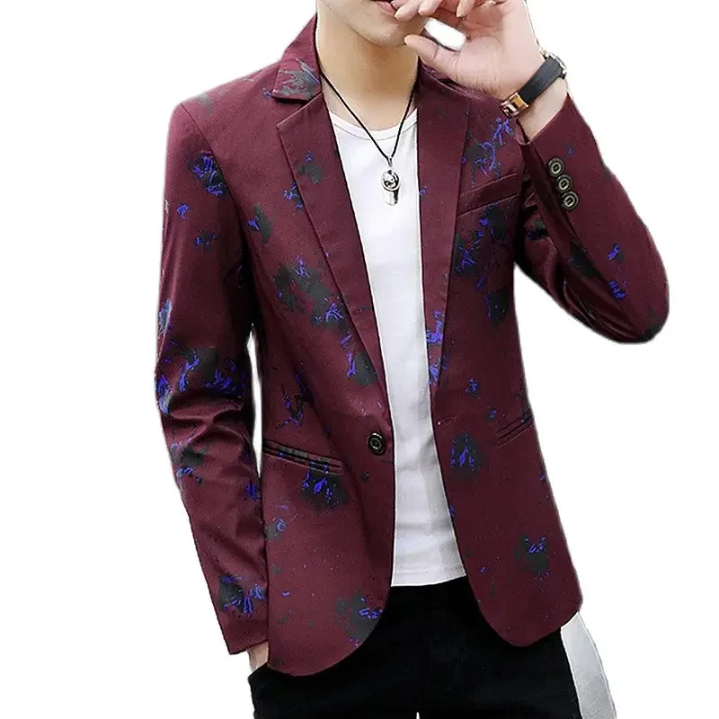 Youth style printed suit for men, Korean slim fit trendy jacket suitable for daily wear at parties and banquets, European sizes
