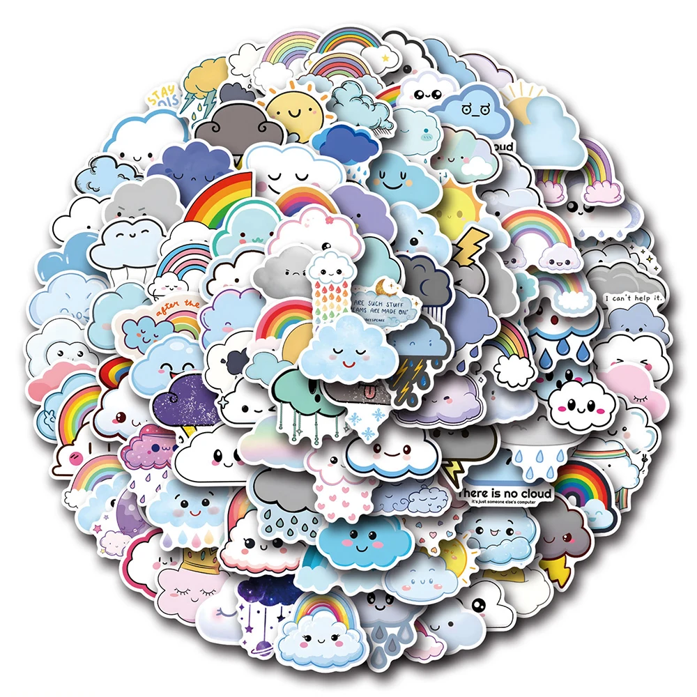 10/30/55/110PCS Cartoon Cloud Sticker Cute Graffiti Decoration Skateboard Bike valigia frigorifero decalcomania impermeabile giocattolo per bambini