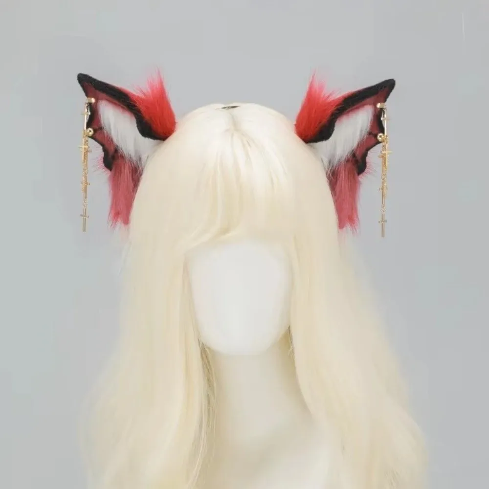 Cute Bat Beast Ears Headband Furry Faux Furs Gothic Headband Reusable Realistic Cosplay Headband Photo