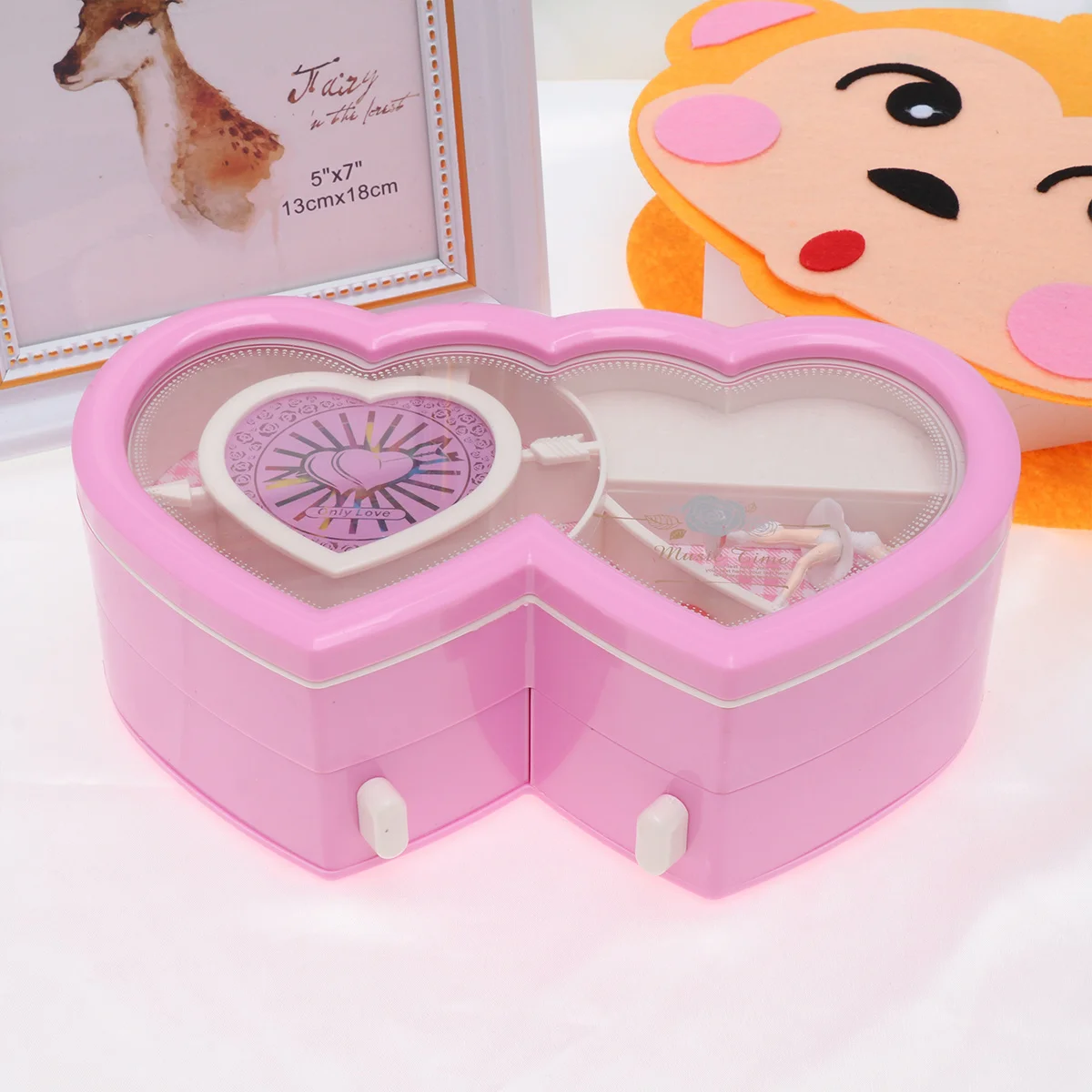 

1Pcs Double Heart Shaped Dancing Girl Music Box Plastic Melodious Music Jewellery Storage Romantic Gift