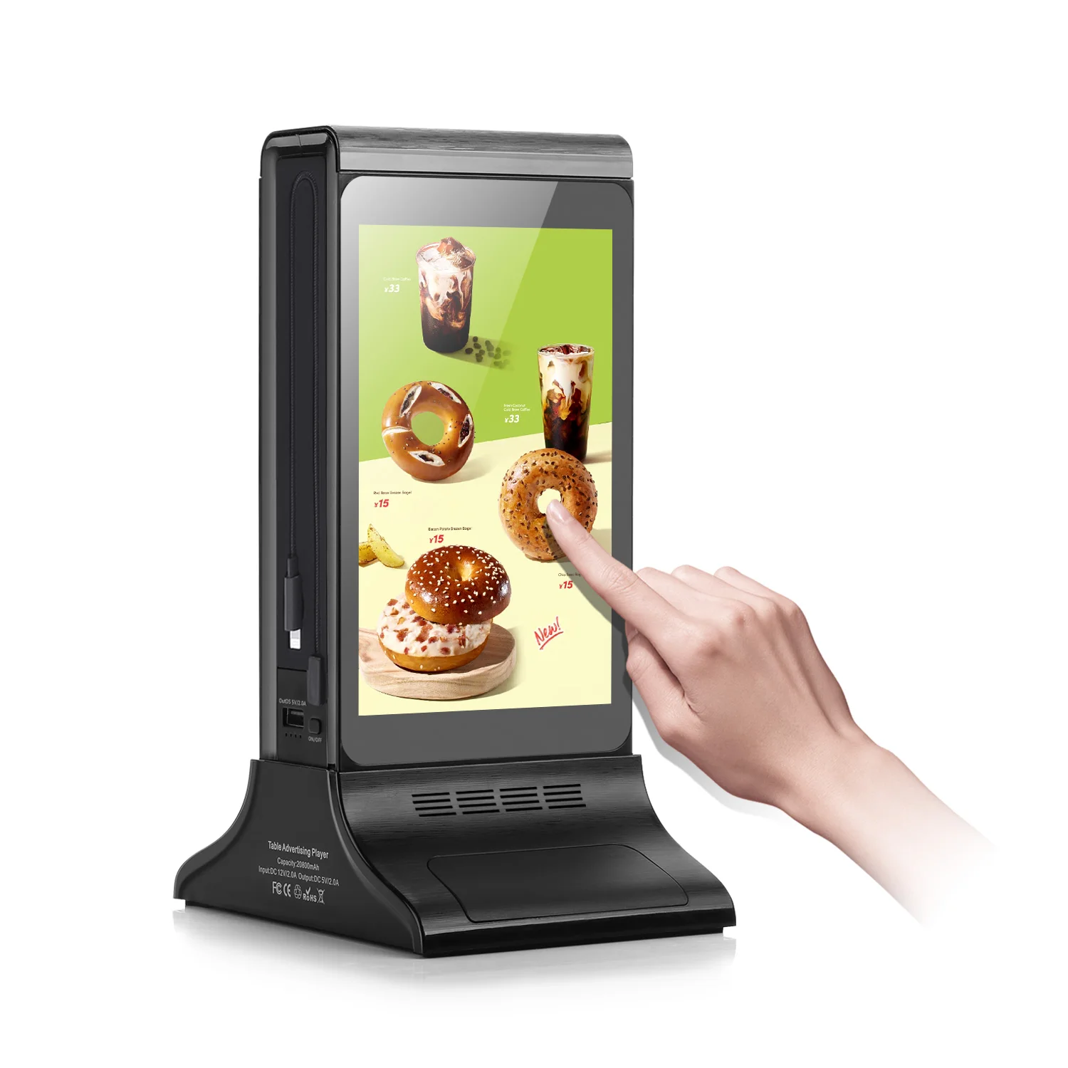 

FYD-835E Unique Restaurant Table Stand Order Kiosk Call System Double 7 Inch LCD Touch Screen Digital Menu Advertising Display
