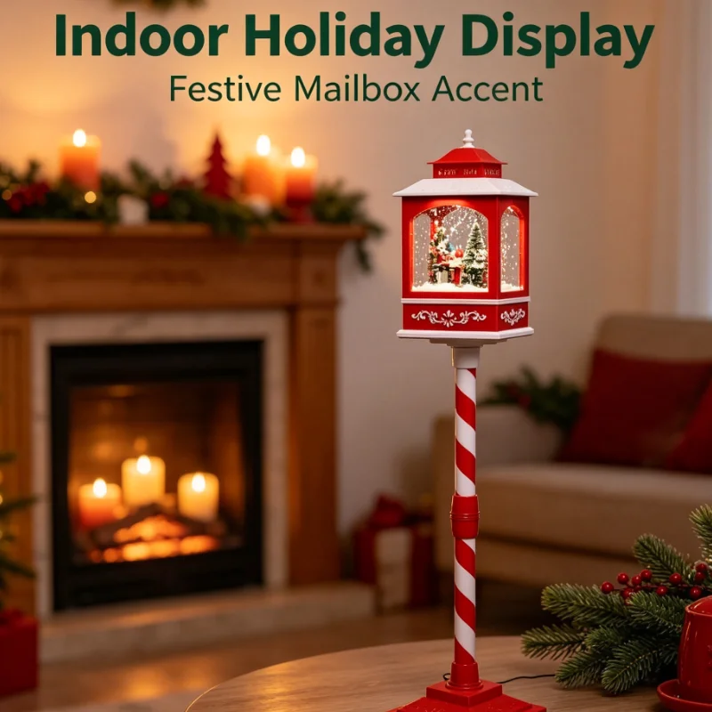 Candy Cane Pole Christmas Lantern With Music Box Holiday Decoration For Home Garden Party