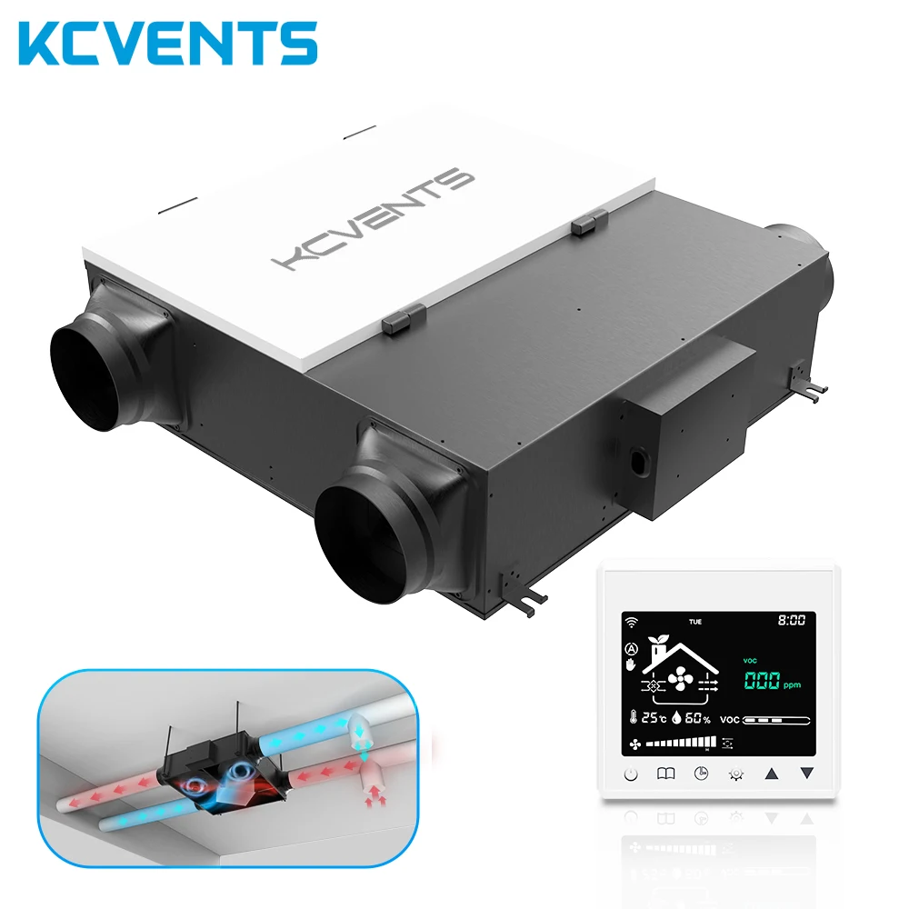 KCvents Fresh Air System House Heat Recovery System Recuperator For Ventilation Large Air Volume, Low Noise, Energy-saving