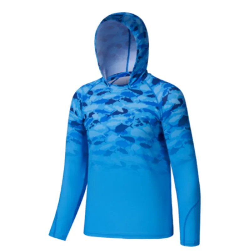 Long Sleeve Windproof Sun Protective Jerseys High-Quality Round Neck Quick-Drying Hooded  Printing Fishing Clothing Men's