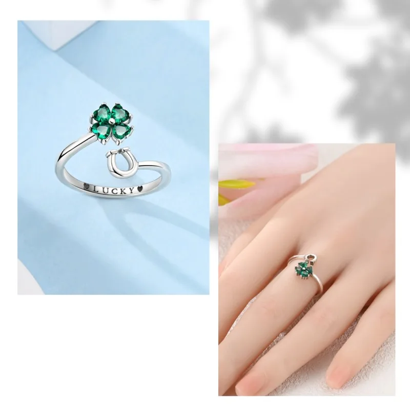 Women's Clover Adjustable Ring, Hummingbird Design Gift