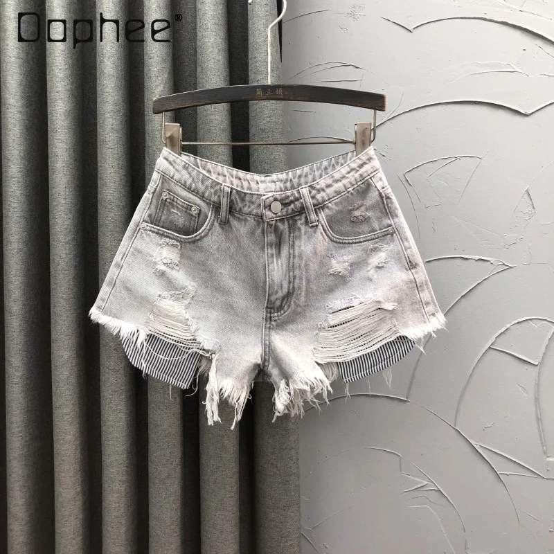 Korean High-waisted Ripped Casual Denim Shorts Women Summer New Fashion Trend A-line Wide-leg Pants Versatile Spice Girls Shorts