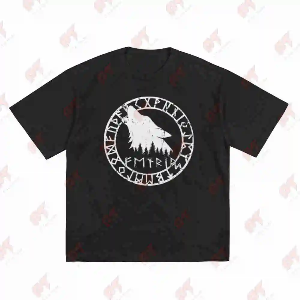Schildmaiden Expresser Fenrir Wolf Runen Mystisches Wikinger Short Sleeve Tee 100% Cotton T-Shirt