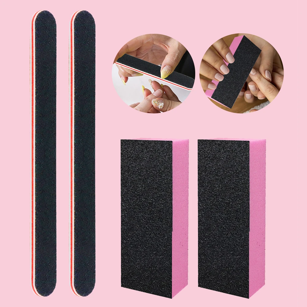 Kit de limas de uñas rosas, juego profesional de lima de pedicura de uñas negra y lijado, herramienta de manicura, 2/4/6/8 Uds.
