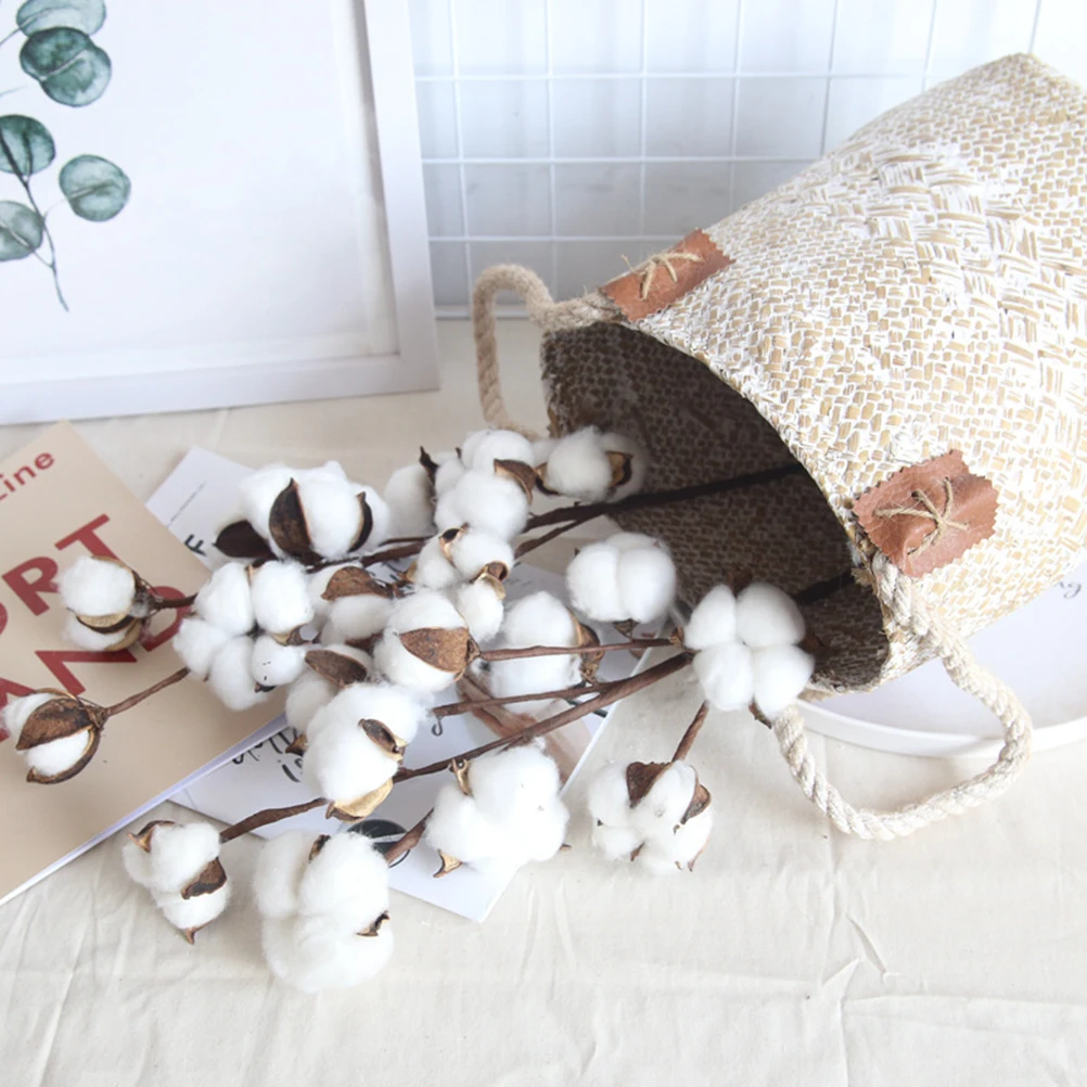 

3pcs Artificial Cotton Dried Flowers Handmade Stems Adjustable Branches Home Decor DIY Wedding Filler Florals Simulation