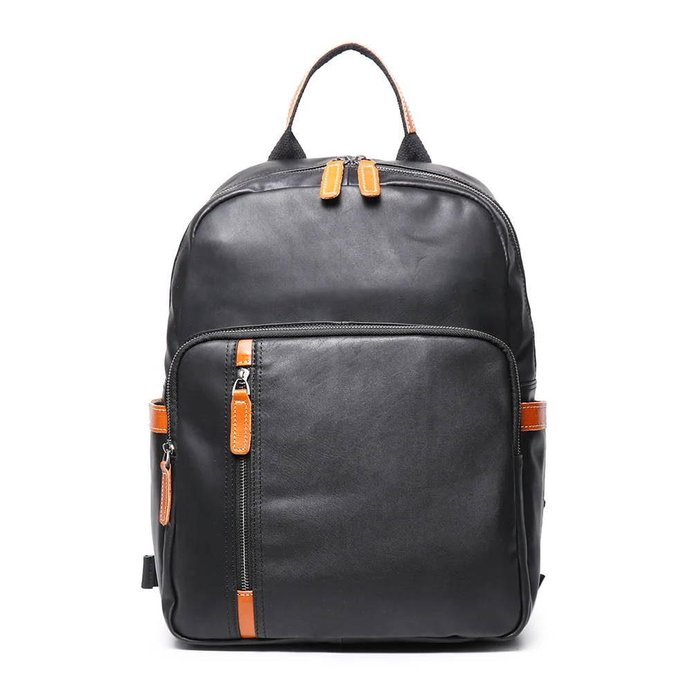 Vintage Men's Backpack Casual Versatile Travel Backpack Contrasting Color College Soft Leather Schoolbag