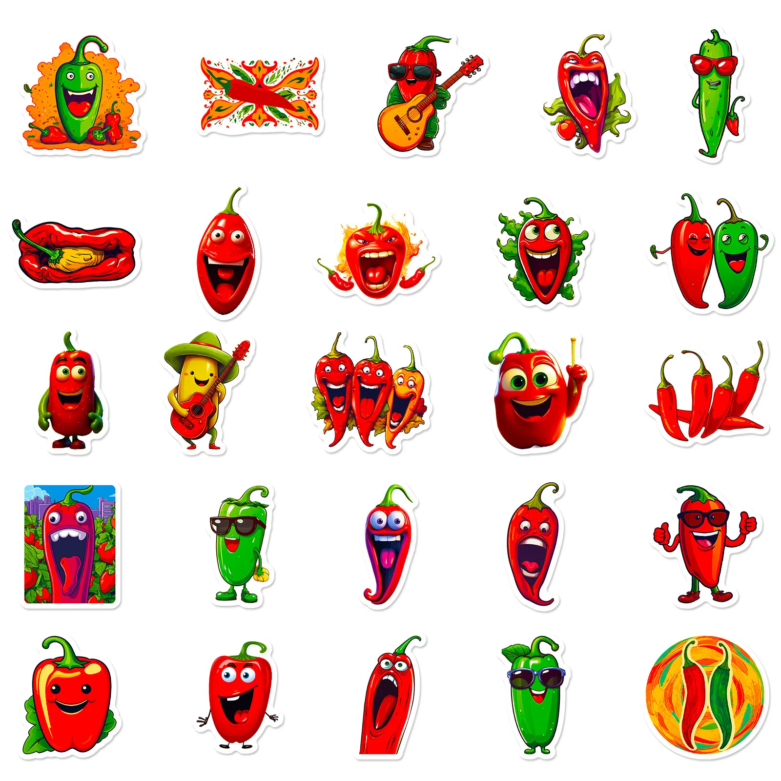 50Pcs Chili Pepper Hot Spicy Cute Cartoon Waterproof Vinyl Stickers for  phone Water Bottles Laptop Suitcase