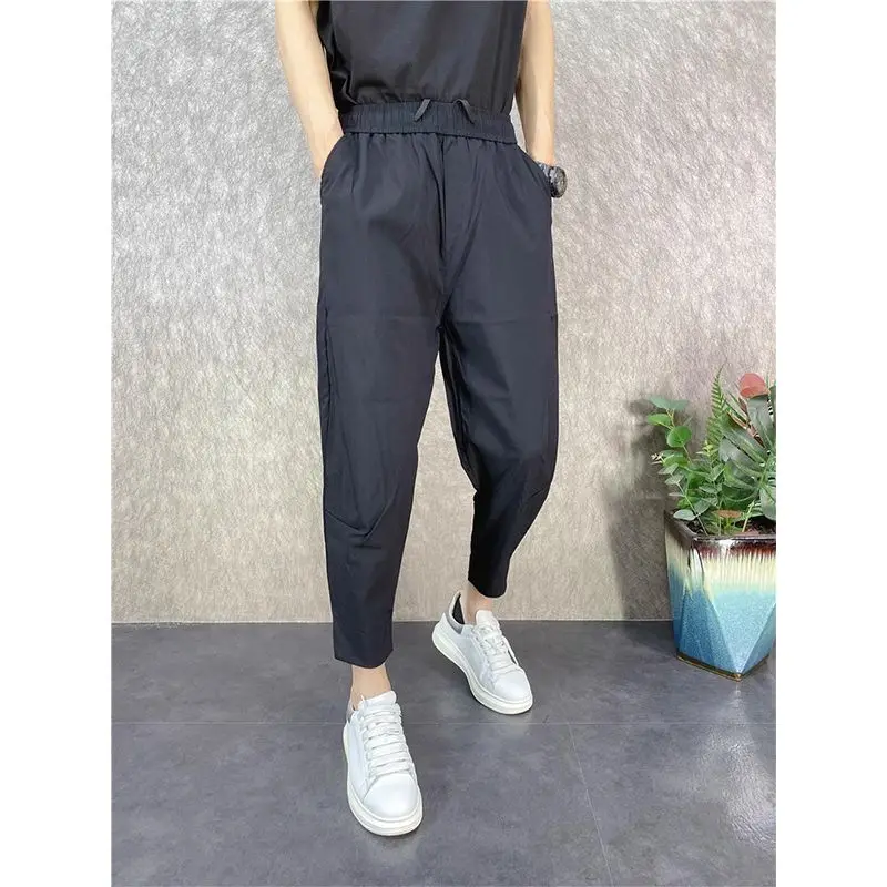 Ice silk trendy brand harem pants men's summer thin style 2025 new trendy versatile loose tying feet nine-point casual pants