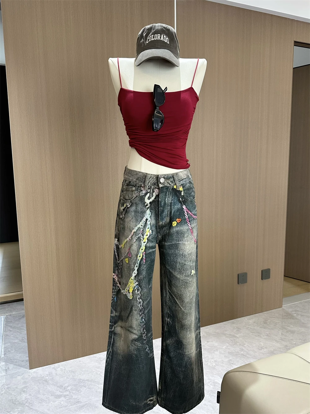 

Autumn Winter Women Baggy Hip-pop Graffiti Jean Japanese Y2K Streetwear Harajuku 2000s Aesthetic Denim Pants 2000s High Street