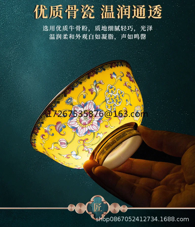 Luxury Chinese enamel color dishes set, household bone china tableware, high-end household dishes, gifts