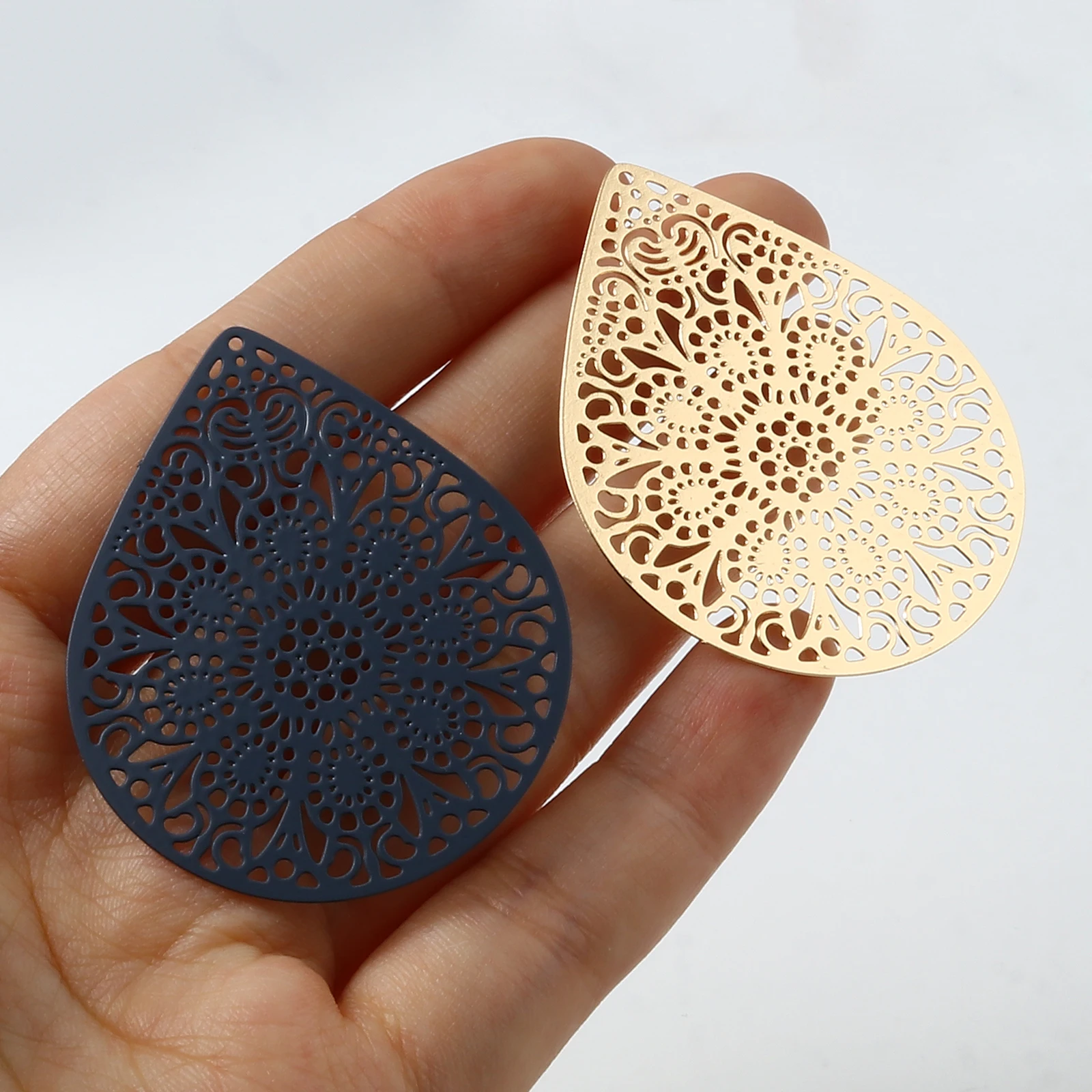 10 PCs Fashion Iron Based Alloy Filigree Stamping Pendants For Jewelry Making Drop Multicolor Flower Charms 4.9cm x 3.9cm