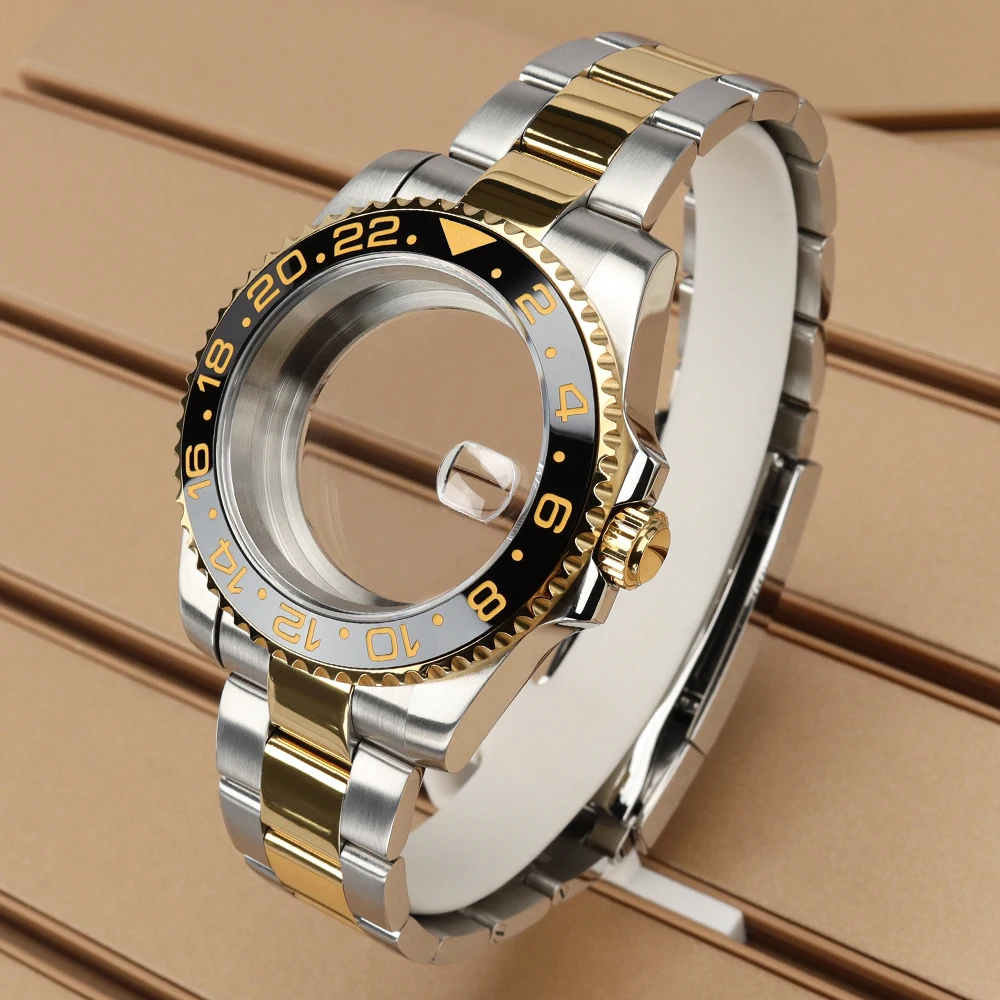 

40mm Two Tone Watch Case Sapphire 120Click Bezel For NH35 NH36/34 Miyota8215 ETA2824 GMT Watch Part Waterproof Oyster WatchStrap