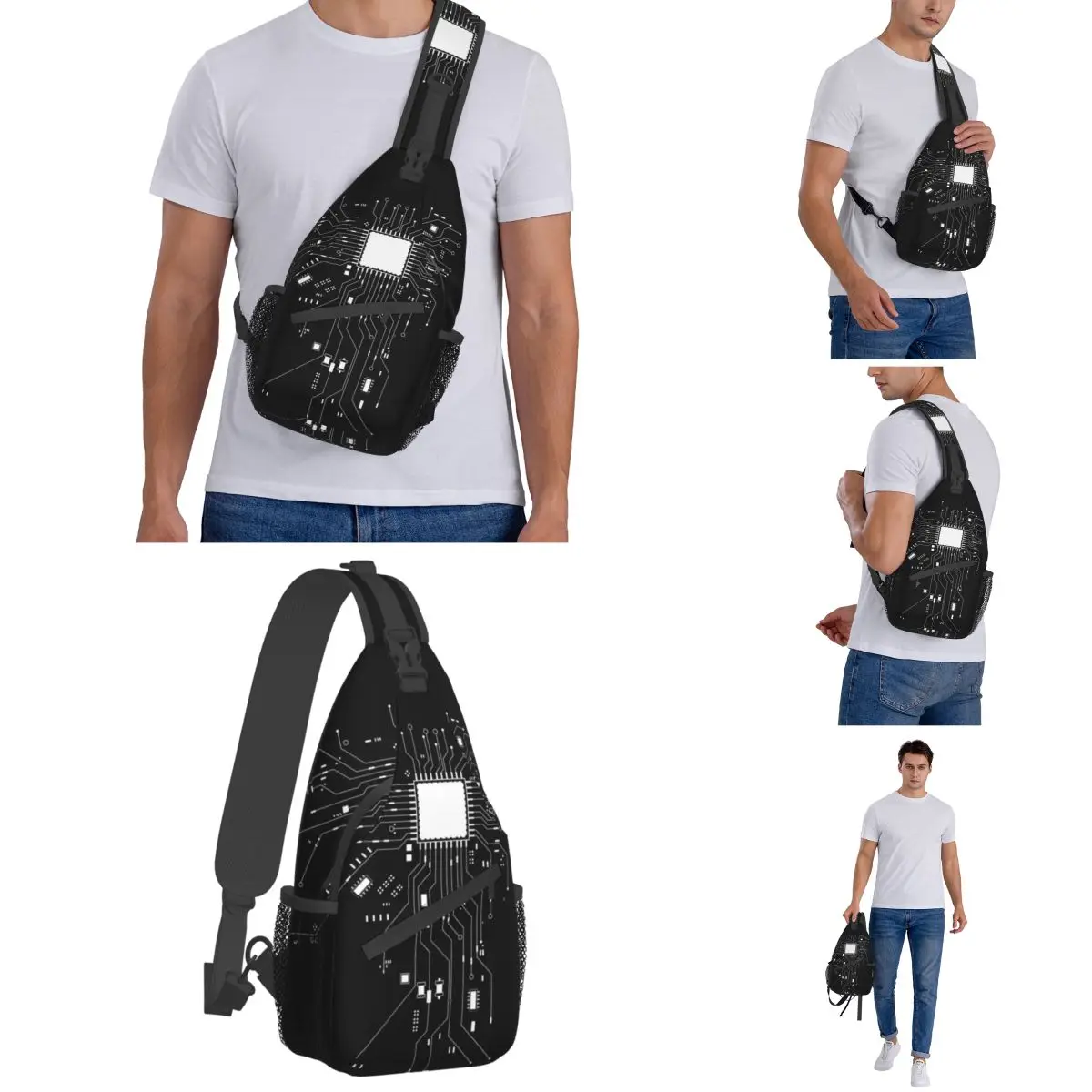 Computer CPU Core Heart Crossbody Sling Bag Cool Chest Bag Hacker PC Gamer Shoulder Backpack Daypack Hiking Outdoor Cycling Bag