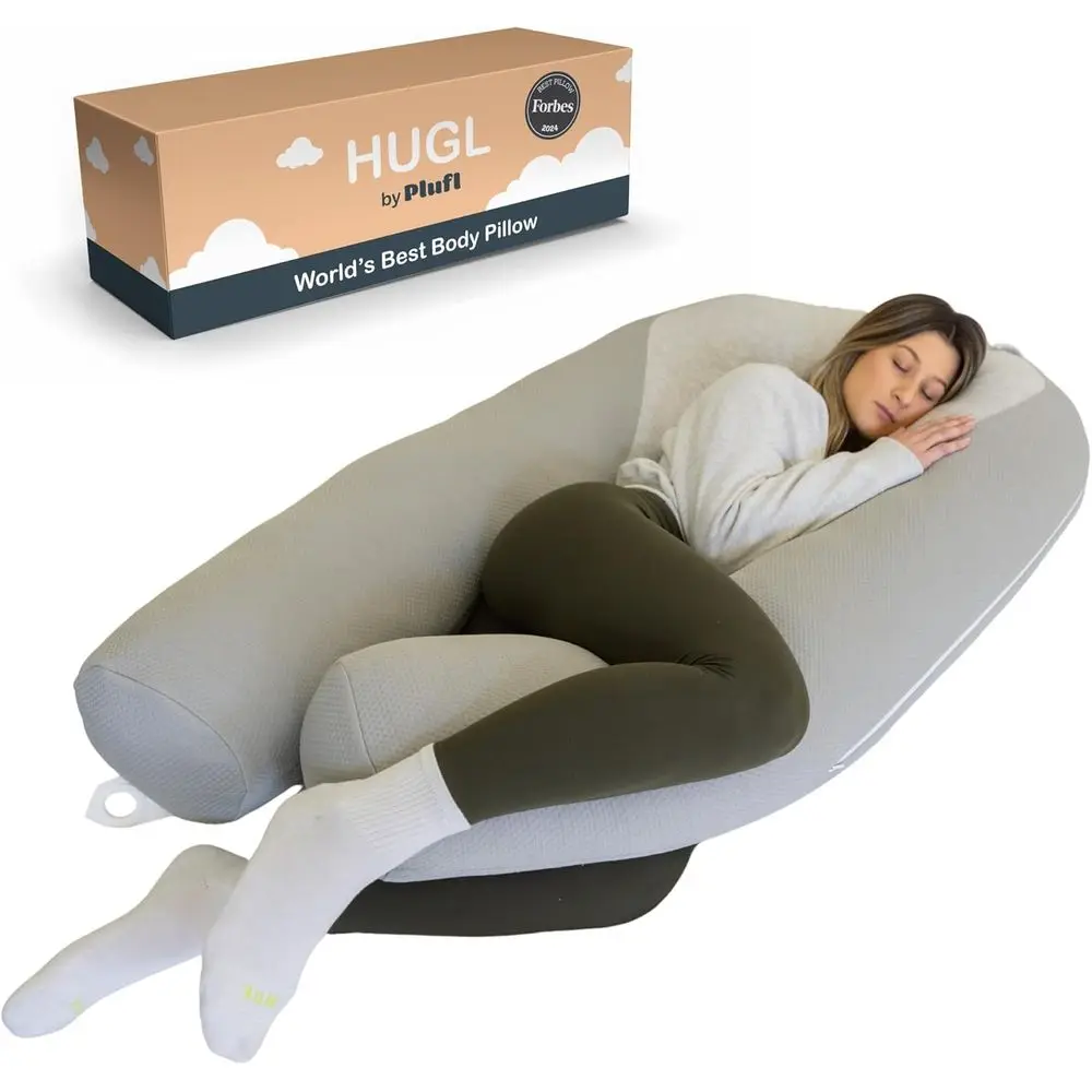 

Cooling Body Pillow for Adults, Ideal for Side Sleepers and Pregnant Women with Washable Cover - Grey