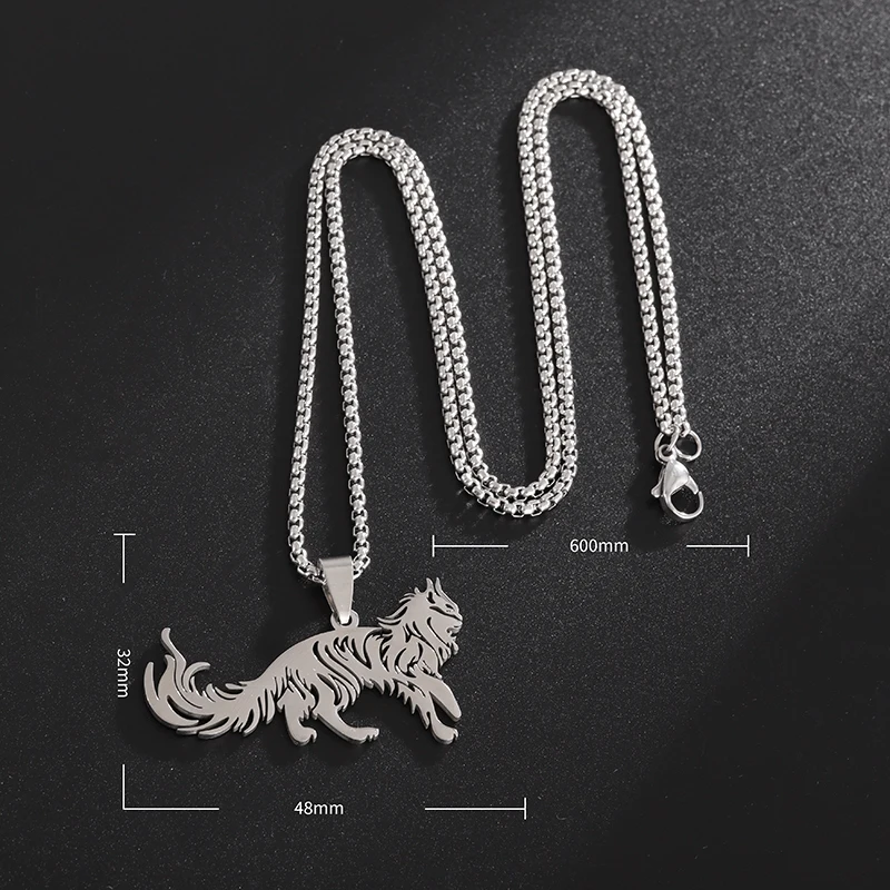 Personality Fashion Eurasian Lynx Animal Stainless Steel Pendant Ladies Necklace Creative Trendy Men\\\'s Banquet Party Jewelry