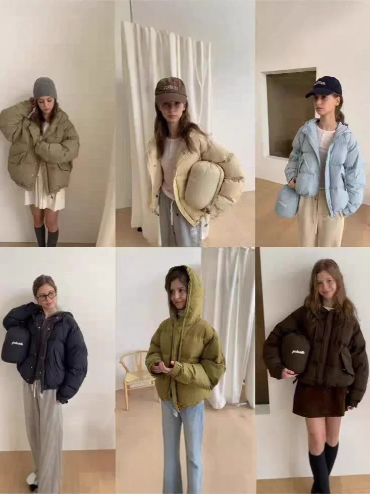 

Warmth Pure Color Hooded ort down Jaet Women's Loose Casual Bread Sle Du down Coat Simple Sli Winter Outerwear