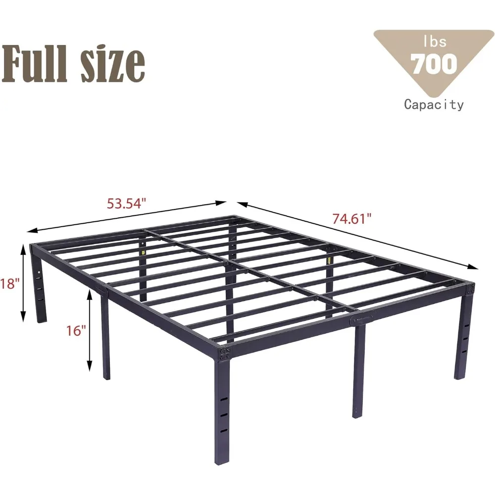 18 Inch Metal Full Size Bed Frame Heavy Duty Platform Noise Free Steel Slat Support Easy Assembly Noise Free Black