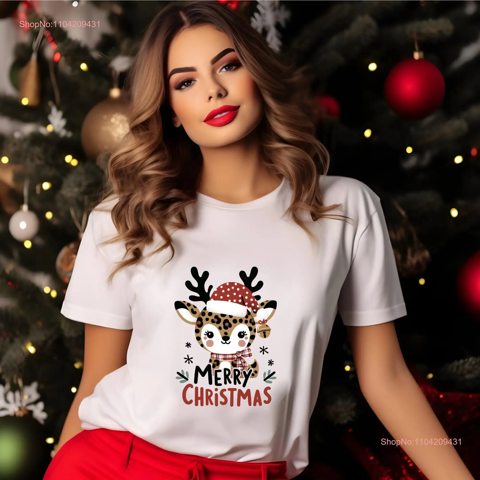 Merry Christmas Reindeer PNG Design T Shirt Digital Download Sublimation Leopard long or short sleeves