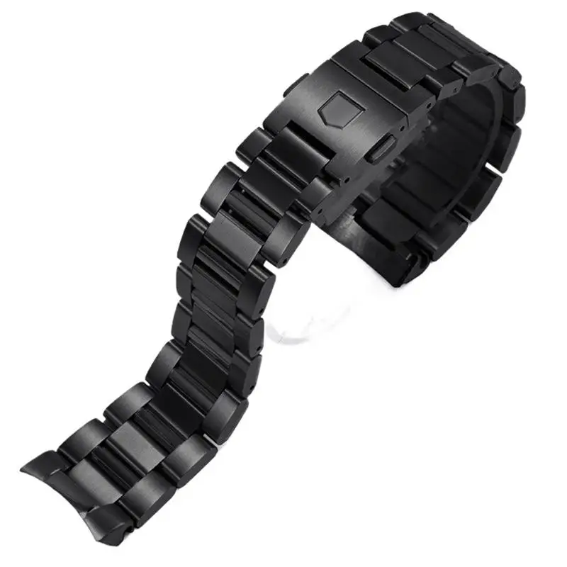 

BEFIA Silver black Stainless steel Watchband Bracelets Curved end Solid Link 22mm for TAG heuer steel watch men straps