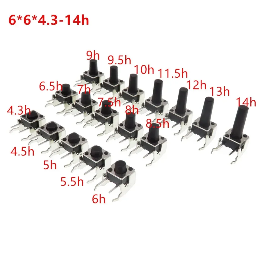 

50 шт. 6*6*4,3-14 мм панель печатной платы мгновенного тактильного тактового мини-переключателя под прямым углом со стентом