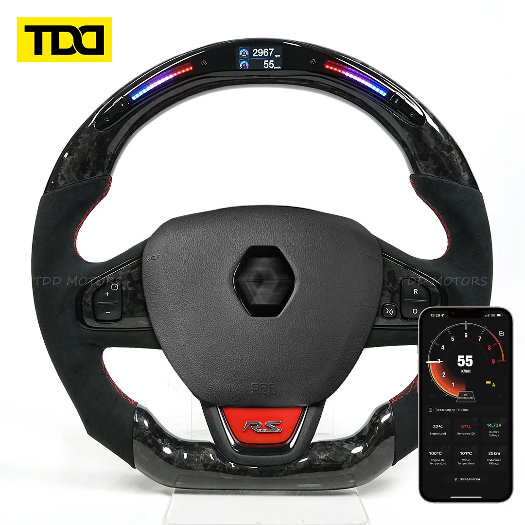 100% Real Carbon Fiber Customized LED Steering Wheel for  Renault Clio Megane