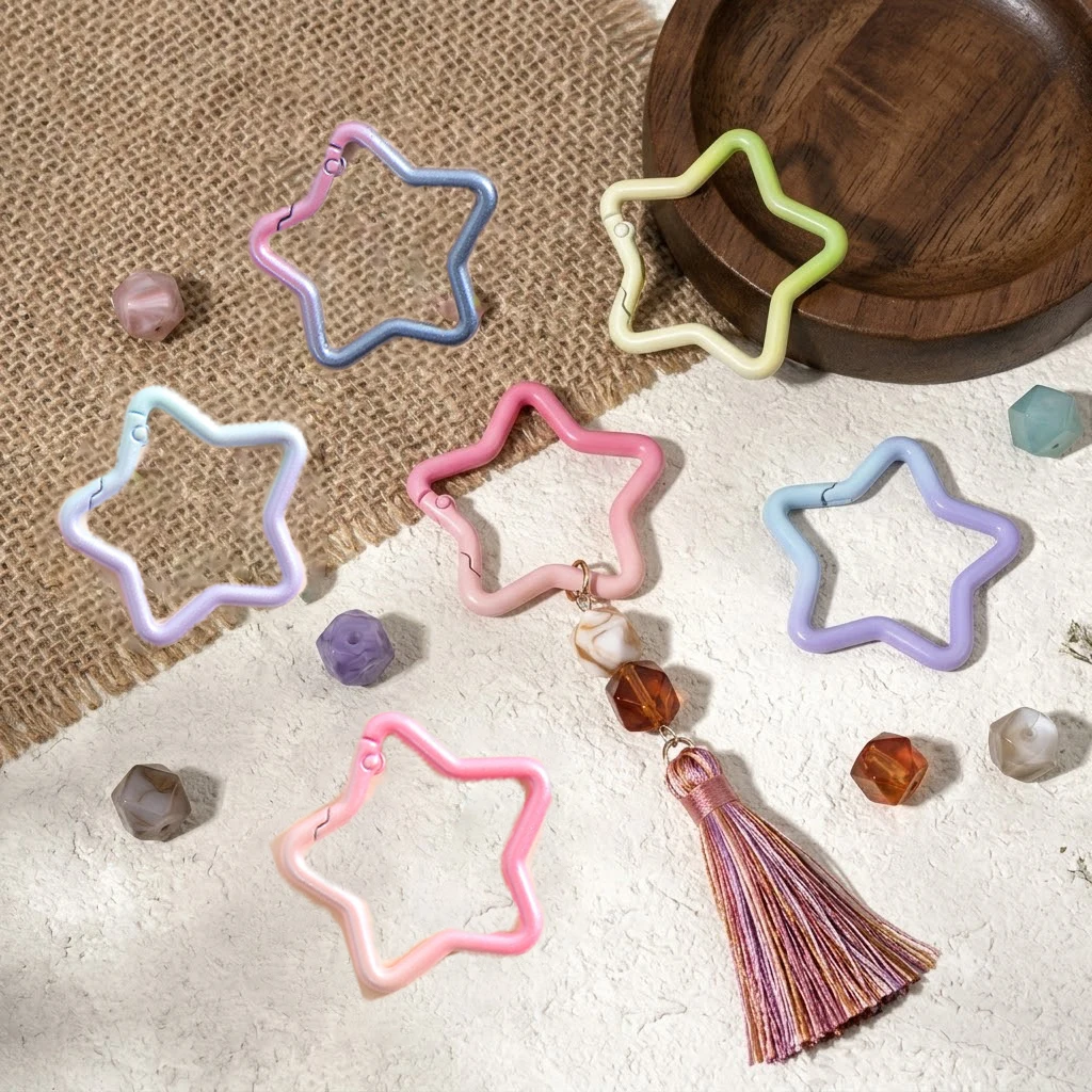 5 Stück/Set Farbverlauf-Schlüsselanhänger in Sternform, Niedliche Schlüsselanhänger mit Karabinerhaken für DIY-Schmuckherstellung und Zubehör – Detail 2