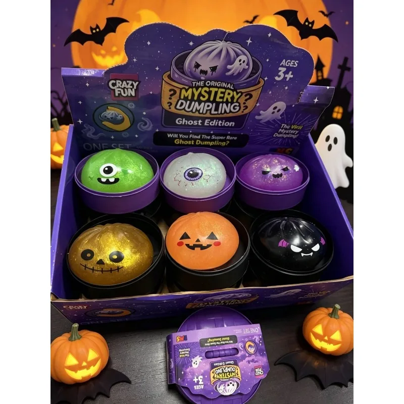 Jouet Squishy Mystère Effrayant en Forme de Boulette Scintillante, Fantôme d'Halloween à Rebond Lent, Anti-stress, Ornement de Bureau, Cadeau
