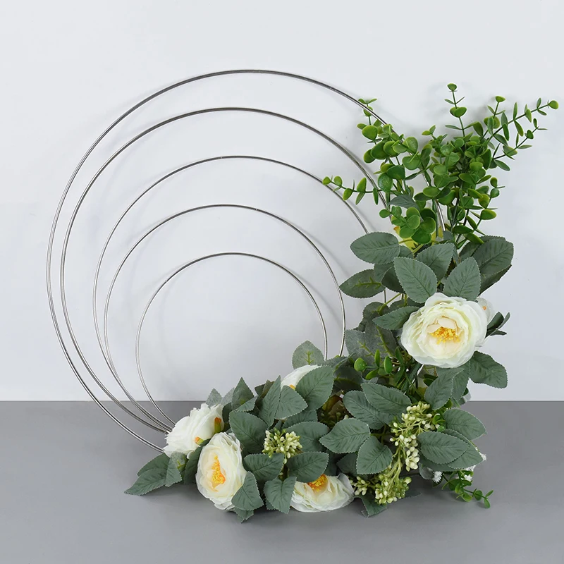 Couronne de mariage en fer argenté, 15-40cm, anneau métallique, guirlande de décoration à main, support de fleurs artificielles, cerceau de décoration d'arrière-plan de fête