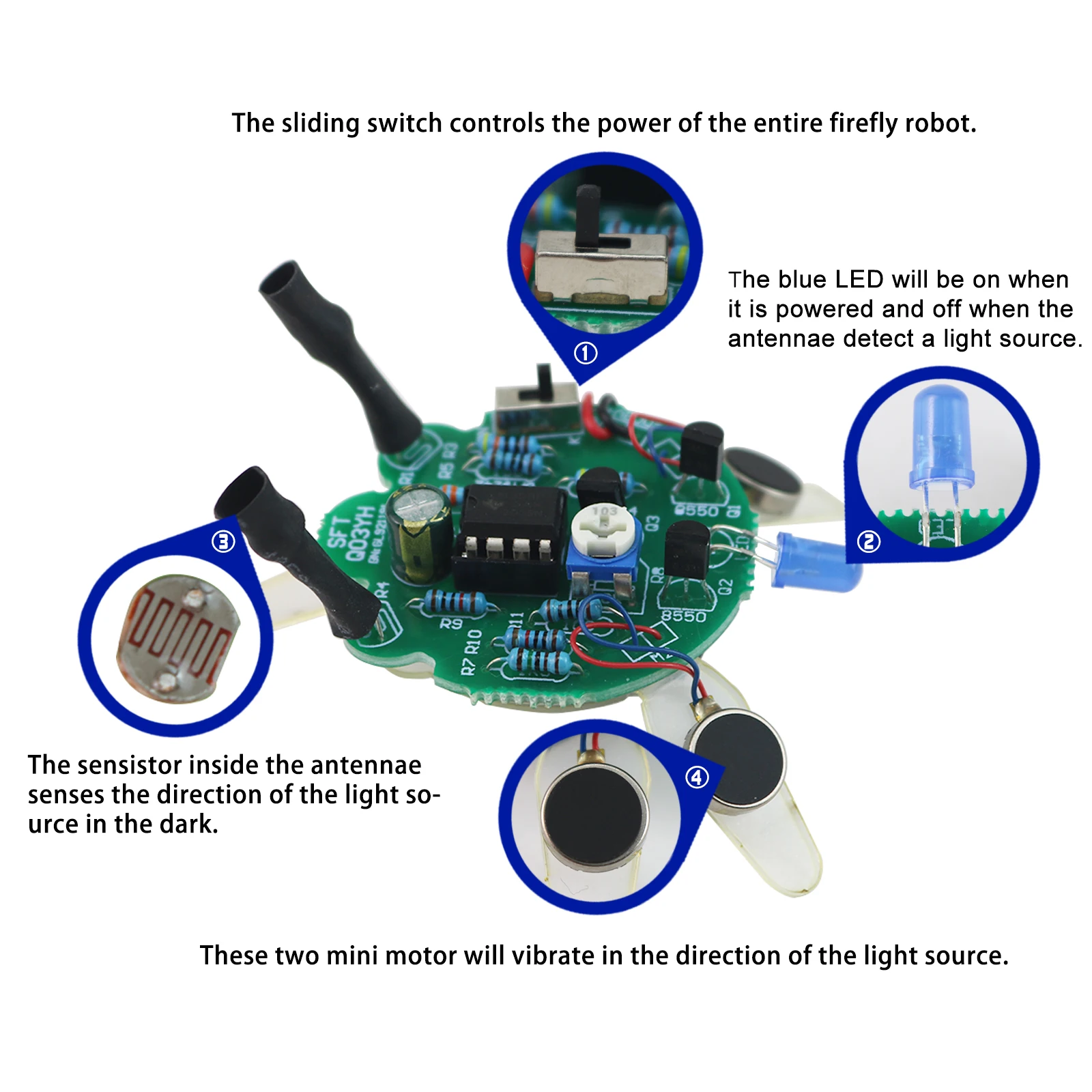 Led Ademhalingslicht Lichtgevoelige Sensor Mobiele Robot Onderdeel Elektronisch Solderen Diy Elektronica Kit Gesimuleerd Fifly Knipperend