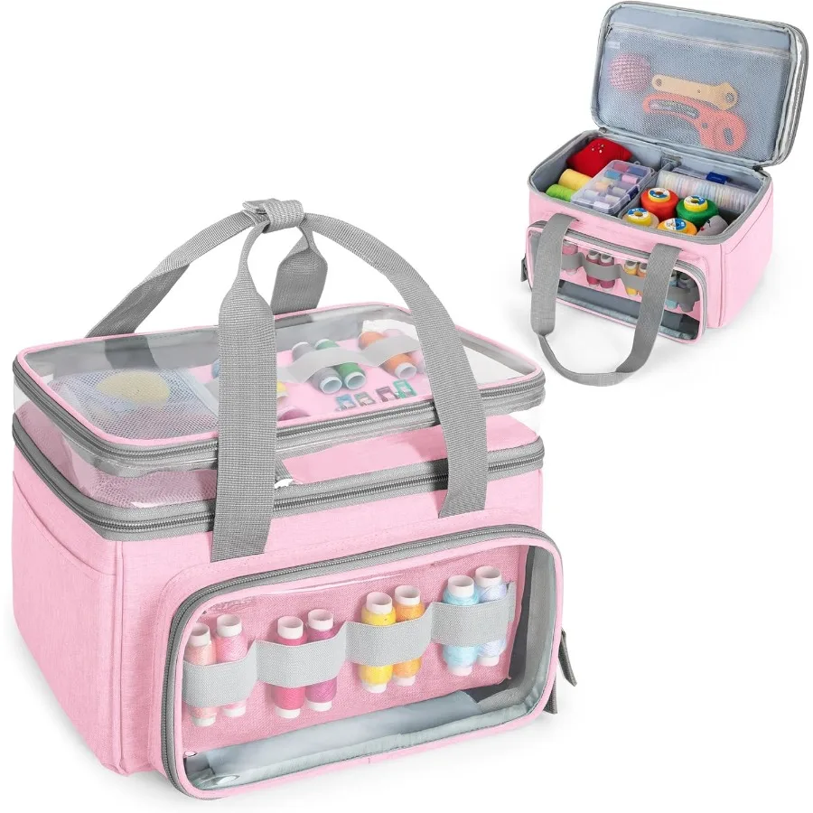 

LUXJA Double-Layer Sewing Storage Organizer with Transparent Compartment Large Sewing Organizer Bag with Detachable Divider for
