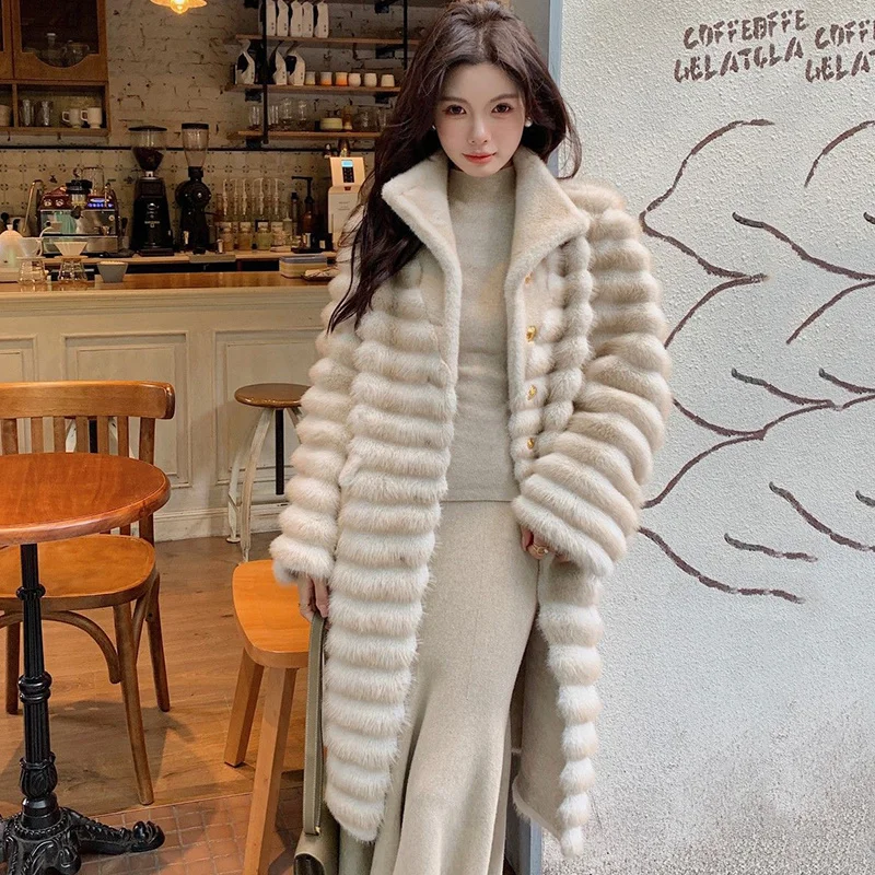 Mode namaakbont jas voor dames jas met lange mouwen dikke warme vrouwelijke bovenkleding chique tops vrouw winterjassen faux nertsen bontjas